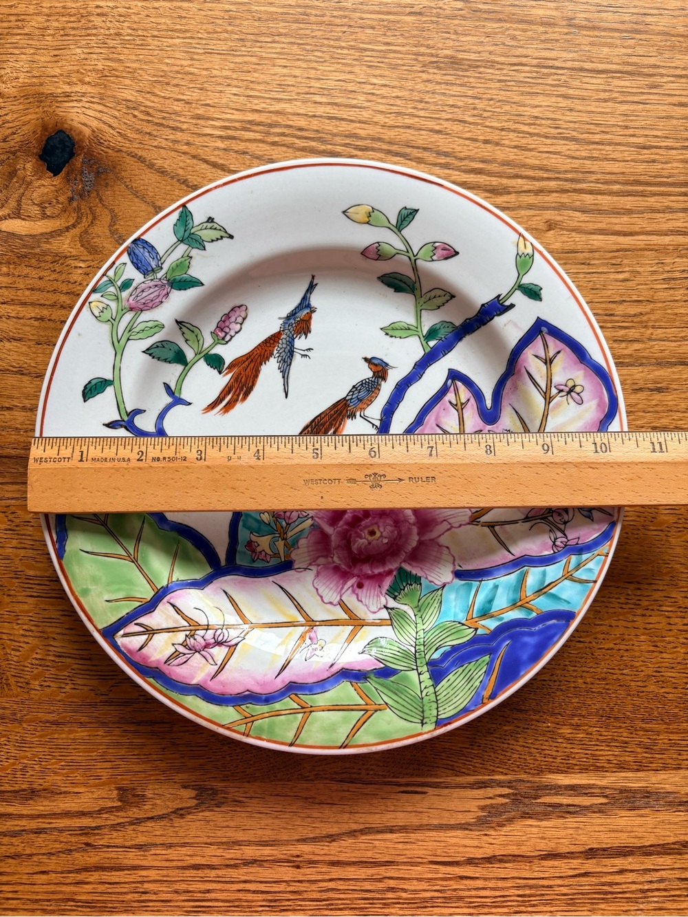 Vintage Hand-Painted tobacco Leaf Floral Ceramic Wall Plate- 10.5” - Picture 10 of 12